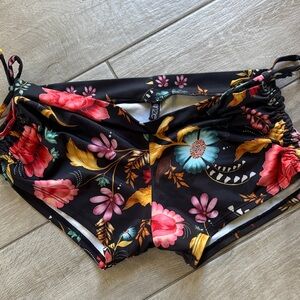 Onzie Black Floral Shorts with Pink, Teal & Yellow Blooms